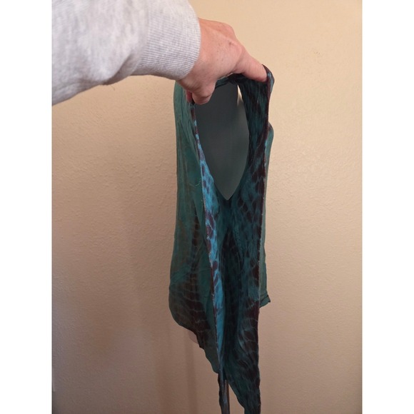 World Market Turquoise Brown Tie Dye Kaftan Top L XL V Neck Rayon - Picture 4 of 7